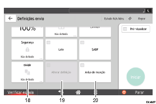 Ilustração com numeração do ecrã do painel de operação