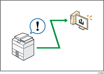 Ilustração do monitoramento e da configuração do equipamento por meio de um computador