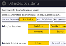 Ilustração da tela do painel de operação