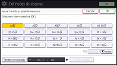 Ilustração da tela do painel de operação