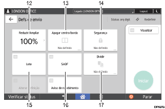 Ilustração numerada da tela do painel de operação