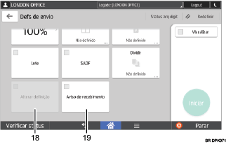 Ilustração numerada da tela do painel de operação