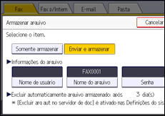 Ilustração da tela do painel de operação