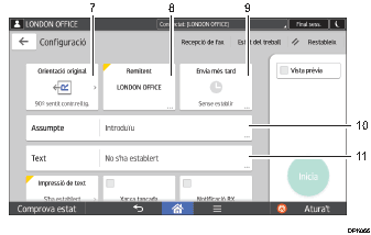 Il·lustració explicativa i numerada de la pantalla del panell d'operacions.