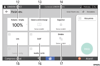 Il·lustració explicativa i numerada de la pantalla del panell d'operacions.