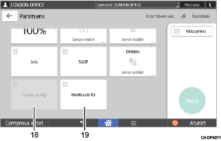 Il·lustració explicativa i numerada de la pantalla del panell d'operacions.
