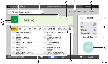 Číslovaná ilustrace ovládacího panelu zařízení