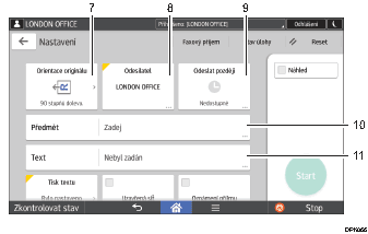 Číslovaná ilustrace ovládacího panelu zařízení
