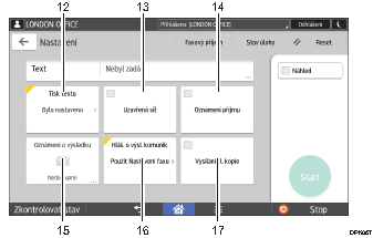 Číslovaná ilustrace ovládacího panelu zařízení