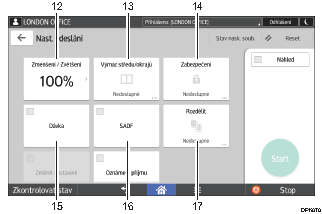 Číslovaná ilustrace ovládacího panelu zařízení