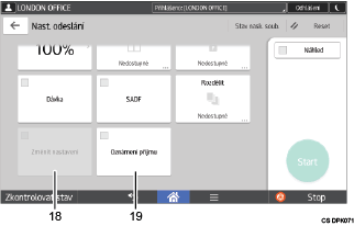 Číslovaná ilustrace ovládacího panelu zařízení