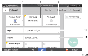 Απεικόνιση της οθόνης του πίνακα χειρισμού με αριθμημένες επεξηγήσεις