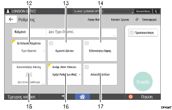 Απεικόνιση της οθόνης του πίνακα χειρισμού με αριθμημένες επεξηγήσεις