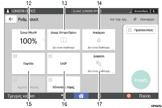 Απεικόνιση της οθόνης του πίνακα χειρισμού με αριθμημένες επεξηγήσεις