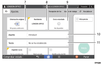 Ilustración con llamadas numeradas de la pantalla del panel de mandos