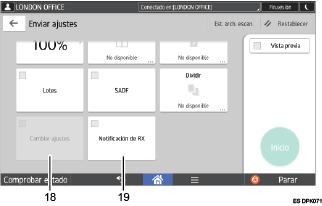 Ilustración con llamadas numeradas de la pantalla del panel de mandos