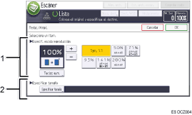 Ilustración con llamadas numeradas de la pantalla del panel de mandos