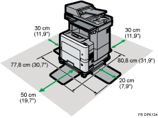 Illustration du dégagement recommandé pour l'installation