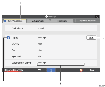 Kezelőpanel képernyőjének számozott jelölésű illusztrálása