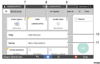 Kezelőpanel képernyőjének számozott jelölésű illusztrálása