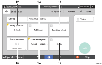 Kezelőpanel képernyőjének számozott jelölésű illusztrálása
