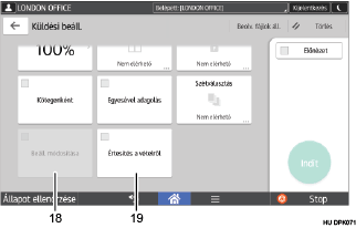 Kezelőpanel képernyőjének számozott jelölésű illusztrálása
