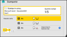 Illustrazione della schermata sul pannello di controllo