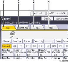 Genummerde afbeelding van het scherm van het bedieningspaneel