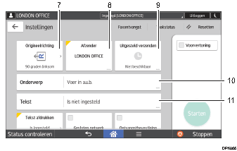 Genummerde afbeelding van het scherm van het bedieningspaneel