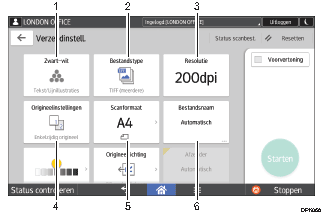 Genummerde afbeelding van het scherm van het bedieningspaneel