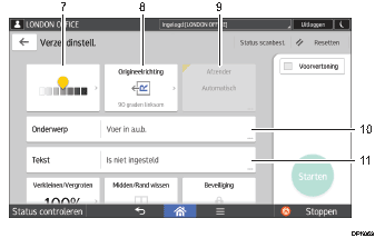 Genummerde afbeelding van het scherm van het bedieningspaneel