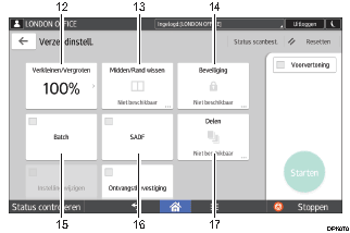 Genummerde afbeelding van het scherm van het bedieningspaneel