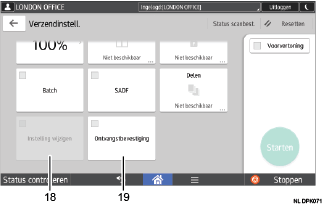 Genummerde afbeelding van het scherm van het bedieningspaneel
