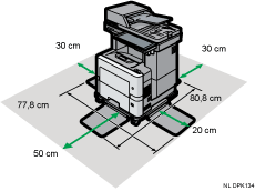 Illustratie van de benodigde ruimte voor plaatsing