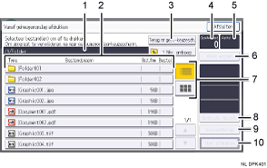 Genummerde afbeelding van het scherm van het bedieningspaneel