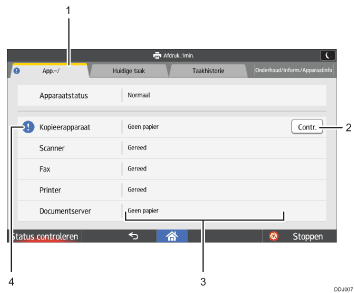 Genummerde afbeelding van bedieningspaneel