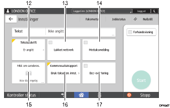 Illustrasjon av betjeningspanelet med nummererte bildetekster