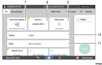 Ilustracja ekranu panela oznaczona numerowanymi odsyłaczami