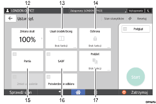 Ilustracja ekranu panela oznaczona numerowanymi odsyłaczami