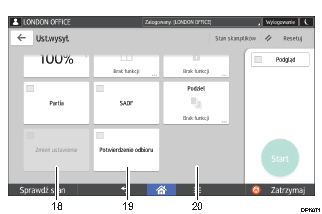 Ilustracja ekranu panela oznaczona numerowanymi odsyłaczami
