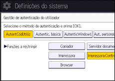 Ilustração do ecrã do painel de operação