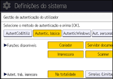 Ilustração do ecrã do painel de operação