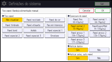 Ilustração do ecrã do painel de operação