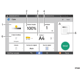 Ilustração com numeração do ecrã do painel de operação