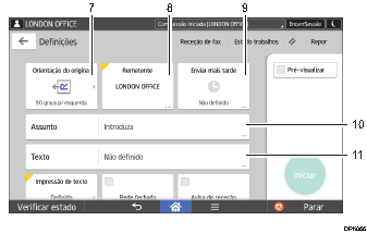 Ilustração com numeração do ecrã do painel de operação