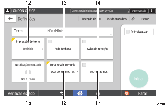 Ilustração com numeração do ecrã do painel de operação
