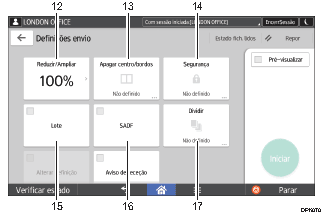 Ilustração com numeração do ecrã do painel de operação