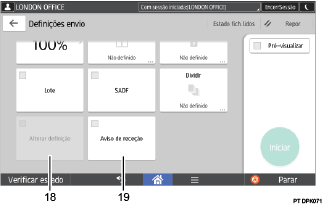 Ilustração com numeração do ecrã do painel de operação