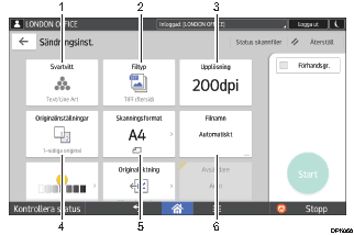 Bild av användarpanelen (numrerade detaljer)