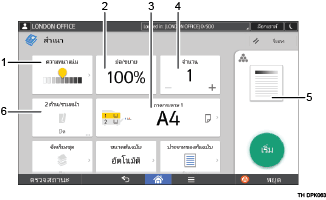 ภาพประกอบแสดงชื่อเรียกส่วนต่างๆ ของหน้าจอแผงการทำงานระบุตามหมายเลข